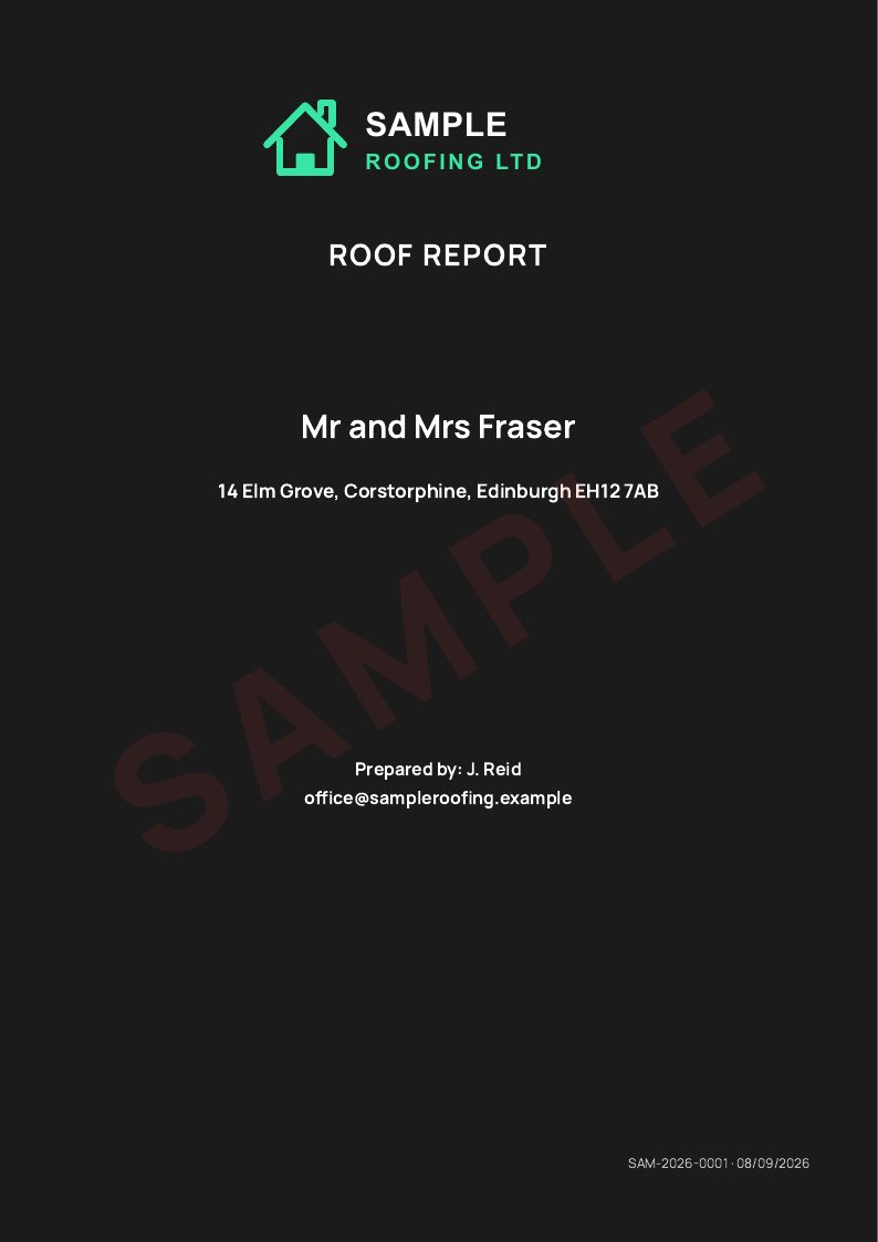 Sample roof survey report, page 1: Cover