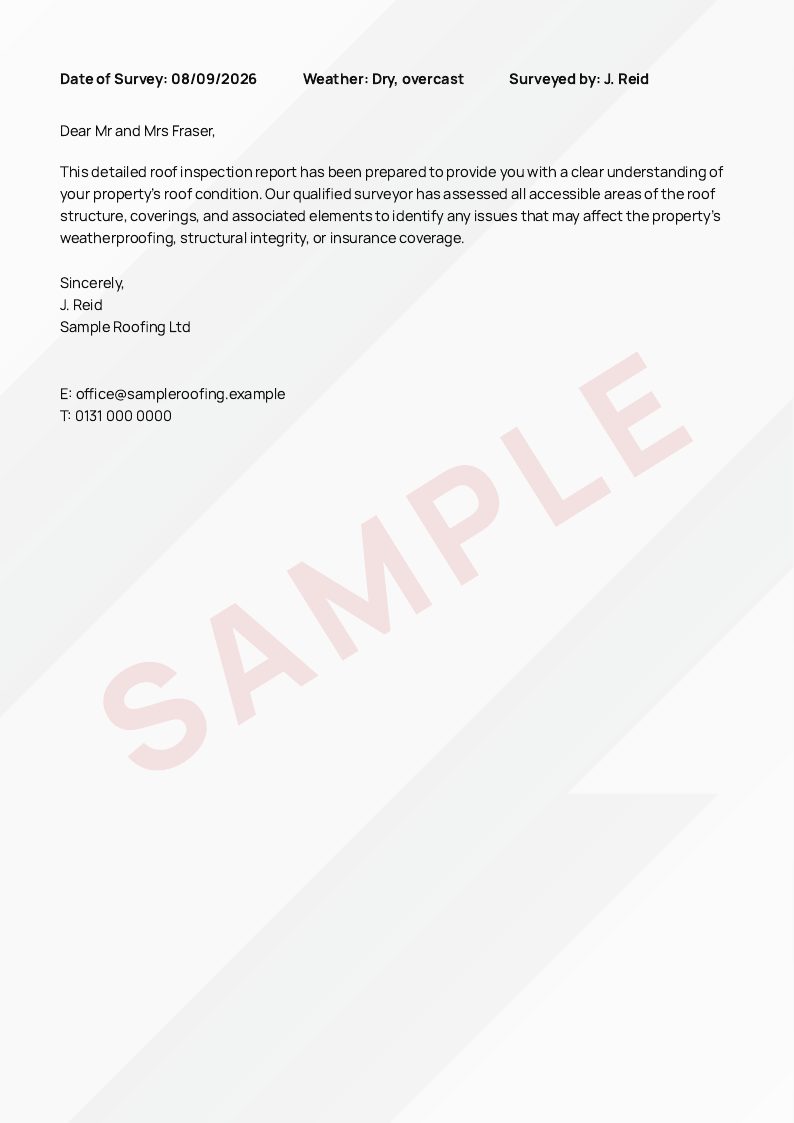 Sample roof survey report, page 2: Cover letter